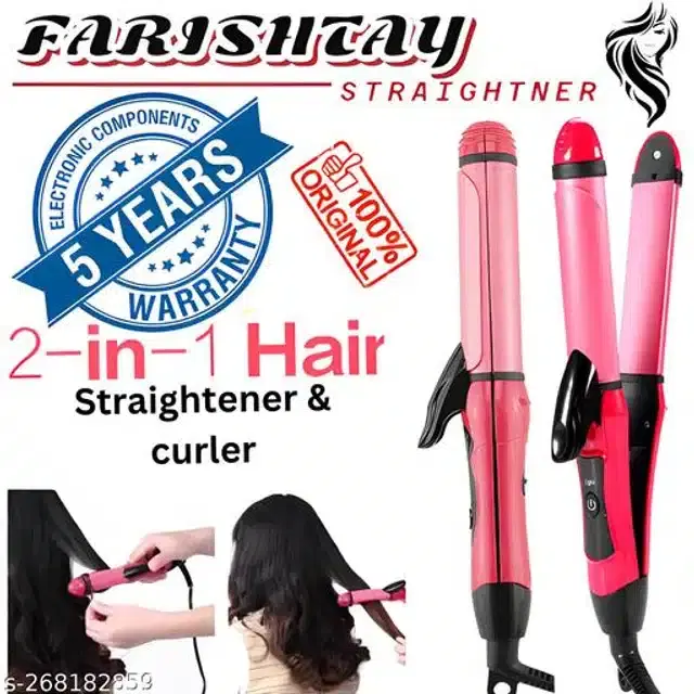 2 in 1 Hair Straightener & Roller, Pink, 100 W