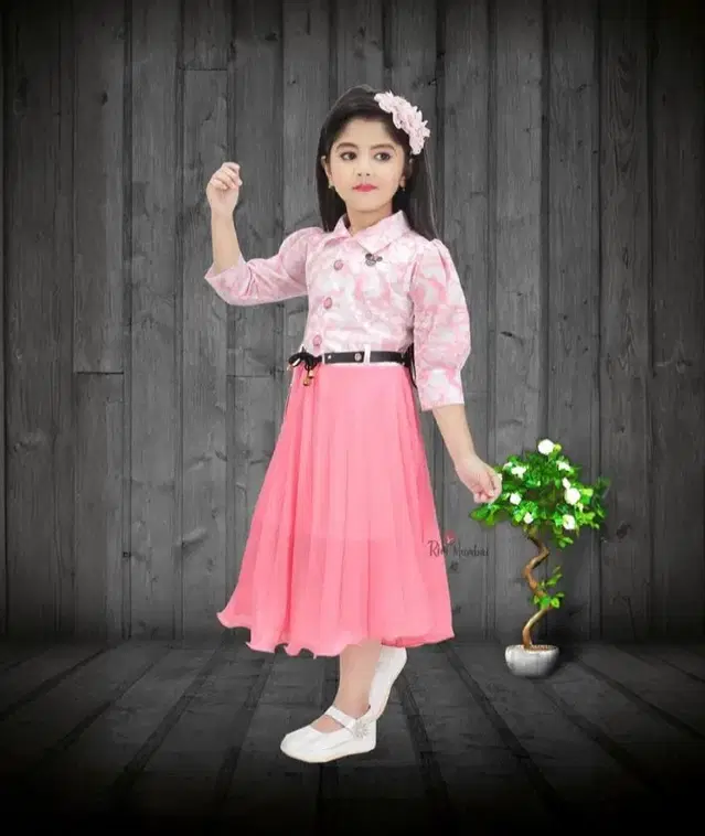 Cotton Blend Frock for Girls (Pink, 7-8 Years)