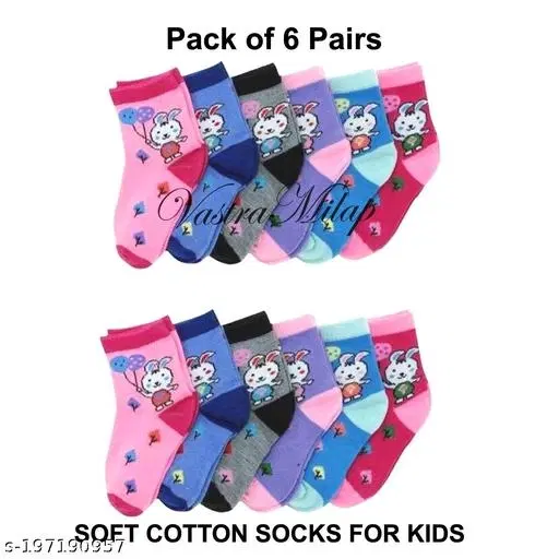 Cotton Socks for Kids, Set of 6 (Multicolor, 0-3 Months)