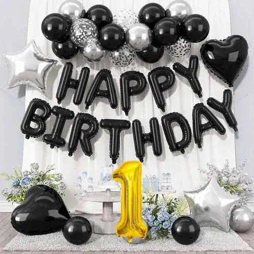 1st Happy Birthday Balloon Decoration Kit ,Black, Set Of 1