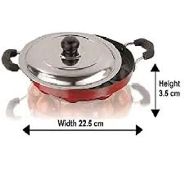 ZODEX 12 Cavities Non Stick Appam Patra with Lid and Side Handle, Multicolor, 21 cm