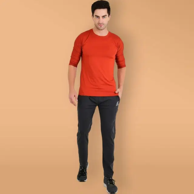 Lycra Nylon Logo Printed Track Pant for Men (Dark Grey, L)