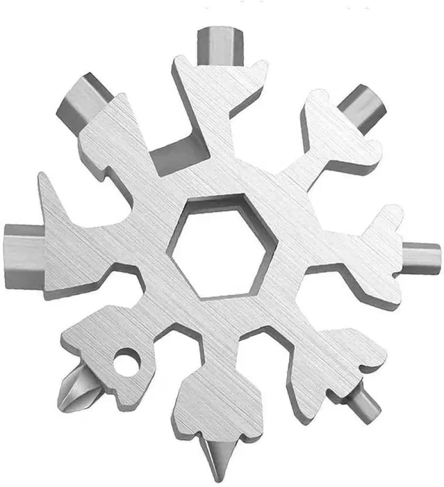 8-in-1 Stainless Steel Snowflake Multipurpose Tool, Bottle Opener/Flat Phillips Screwdriver Kit/Wrench, Stocking Stuffers (Pack of 1)