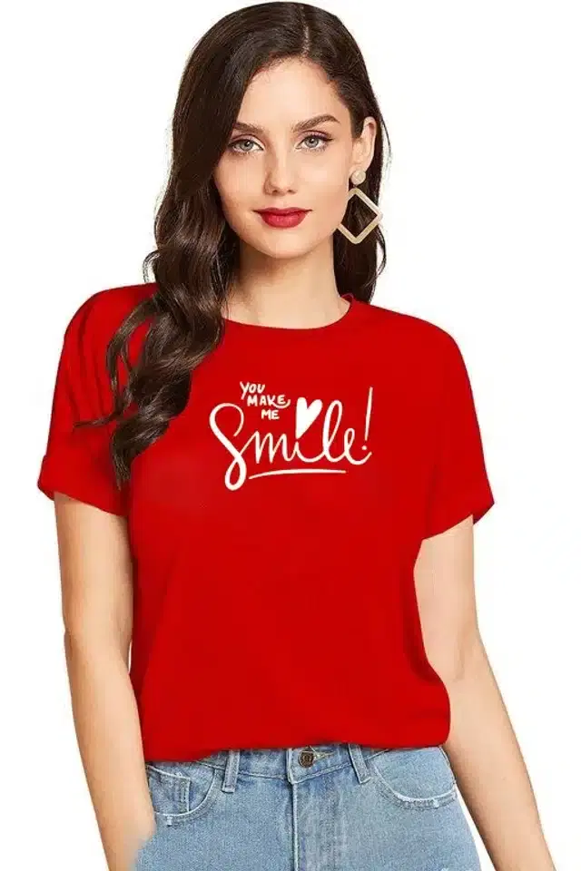 Half Sleeves Casual T-shirt for Women (Red, S)