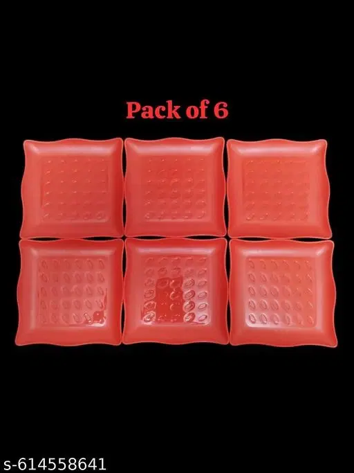 Plastic Plates for Kitchen, Red, Pack of 6