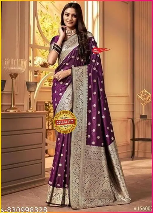 Kanjeevaram Zari Woven Saree for Women (Purple, Free Size)