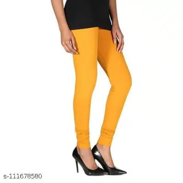 Cotton Lycra Leggings for Women (Yellow, Free Size)