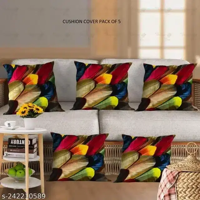 Cushion Cover for Home, Multicolor, 16x16 inches, Pack of 5