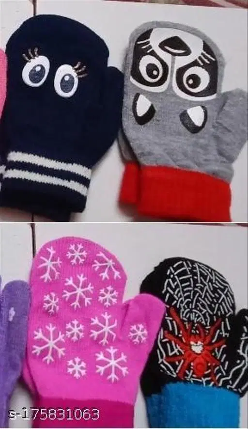 Woolen Gloves for Kids, Set of 4 (Multicolor)