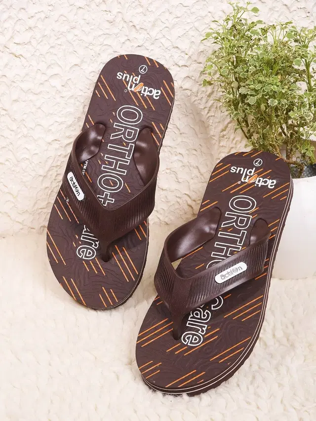 action Casual Slippers for Men (Brown, 7)