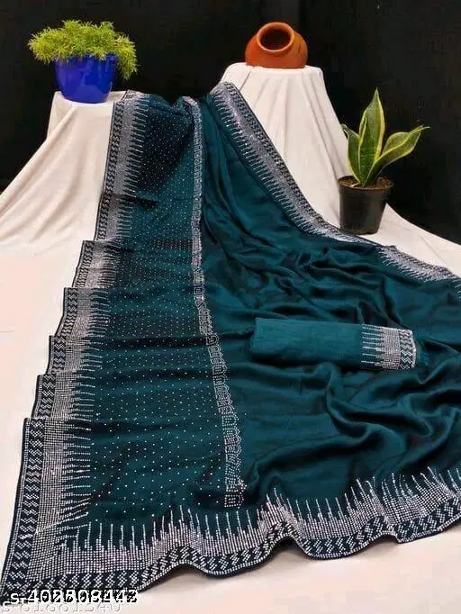 Georgette Embroidered Saree For Women, Teal