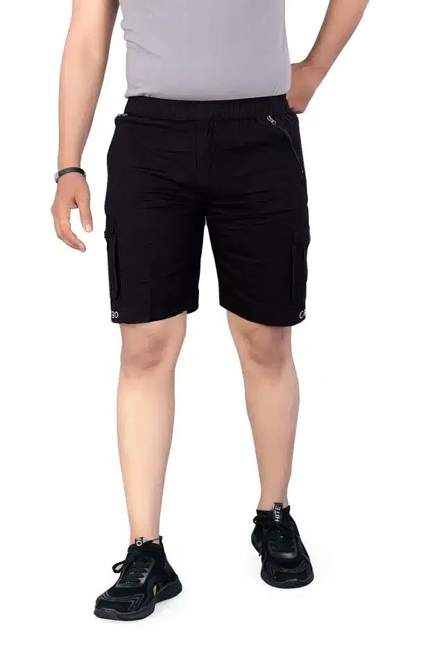 Cotton Cargo Shorts for Men (Black, 28)
