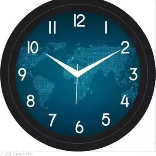 Plastic Analog Clock, Black & Blue
