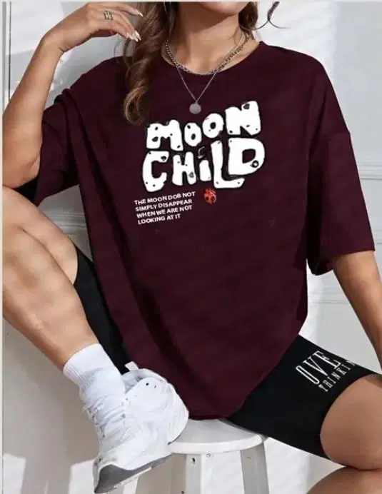 Round Neck Printed T-Shirt for Women, Wine (XL)