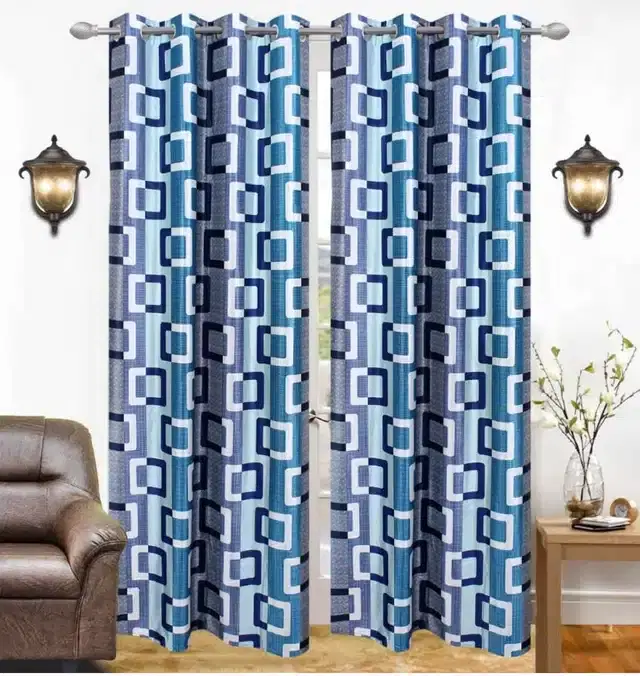 Door Curtains, Pack of 2, Blue, 7 feet