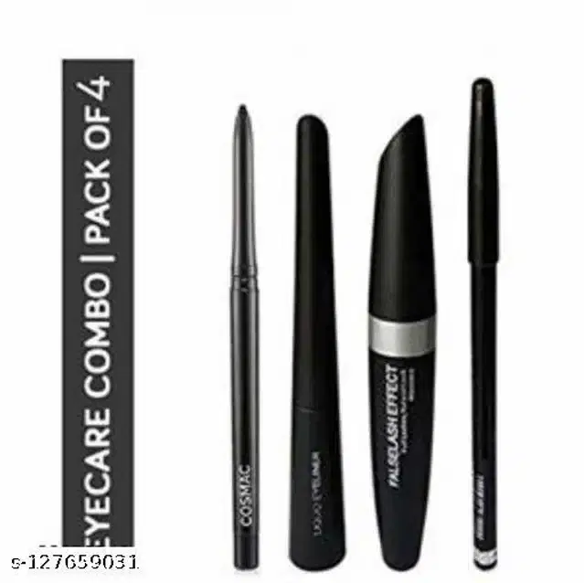 Mascara with Kajal & Eye Liner with Eyebrow Pencil, Black, Set of 4