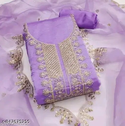 Organza Embroidered Floral Unstitched Suits for Women (Purple, Un Stitched)