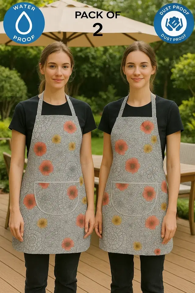 Krishna E Geometry Flower Printed Apron 68x58cms (Pack of 2)