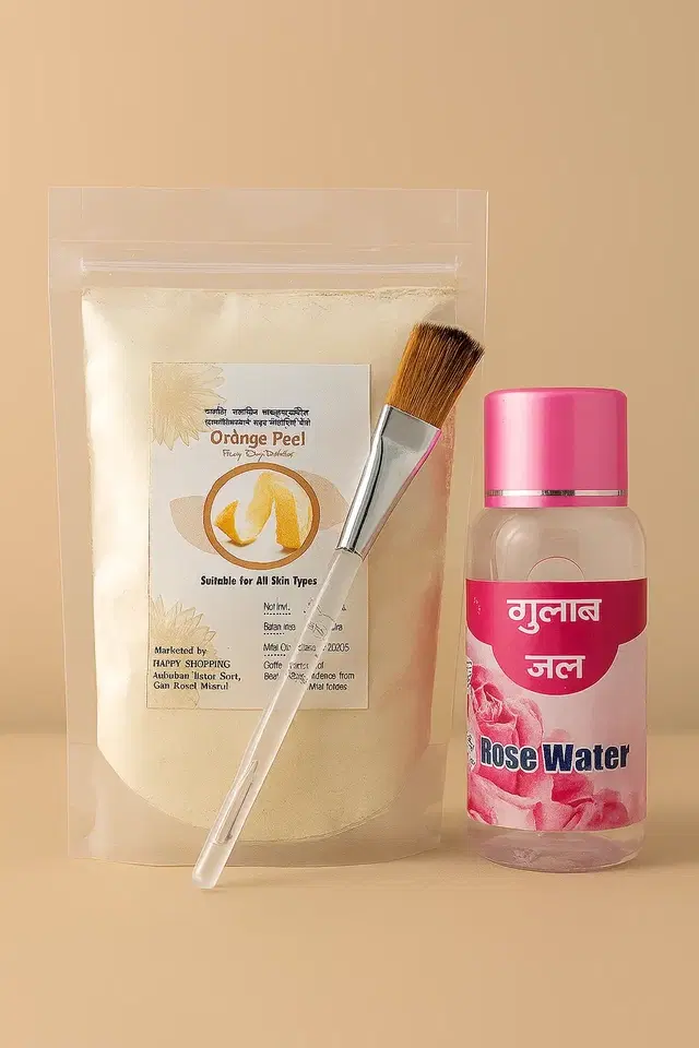 Orange Peel Face Pack With Gulab Jal & Applying Brush Pack Of 3
