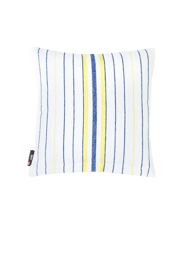 Cotton Cushion Cover, White & Blue, 14x14 inches