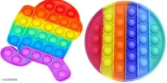 Silicone Pop It Fidget Stress Relief Toy, Multicolor, Pack of 2