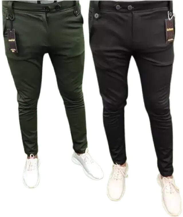 Lycra Solid Trackpant for Men, Pack of 2 (Olive & Black, 30)
