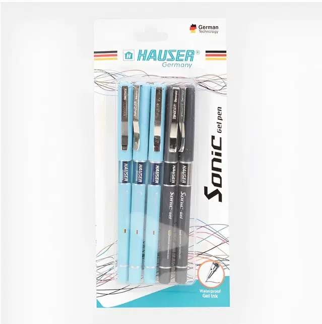 HAUSER Sonic Gel Pen-, Blue & Black, 5 Pcs