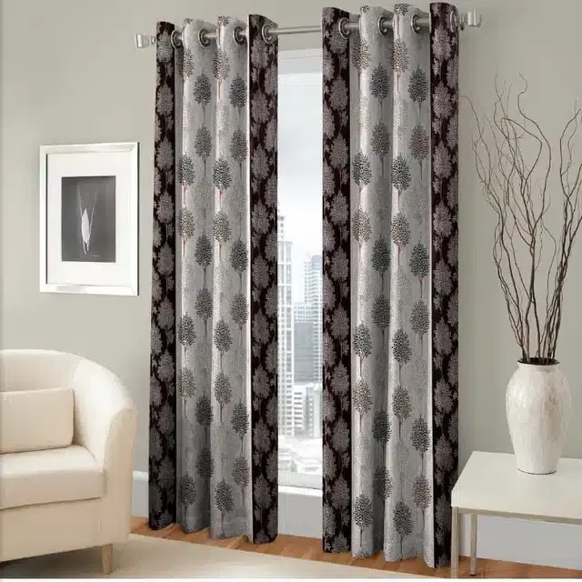 Polyester Printed Window & Door Curtains, Pack of 2, Brown, 5 feet