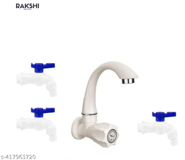 Plastic Swan Neck Tap with 3 Pcs Nozzle Tap, White & Blue, Set of 2