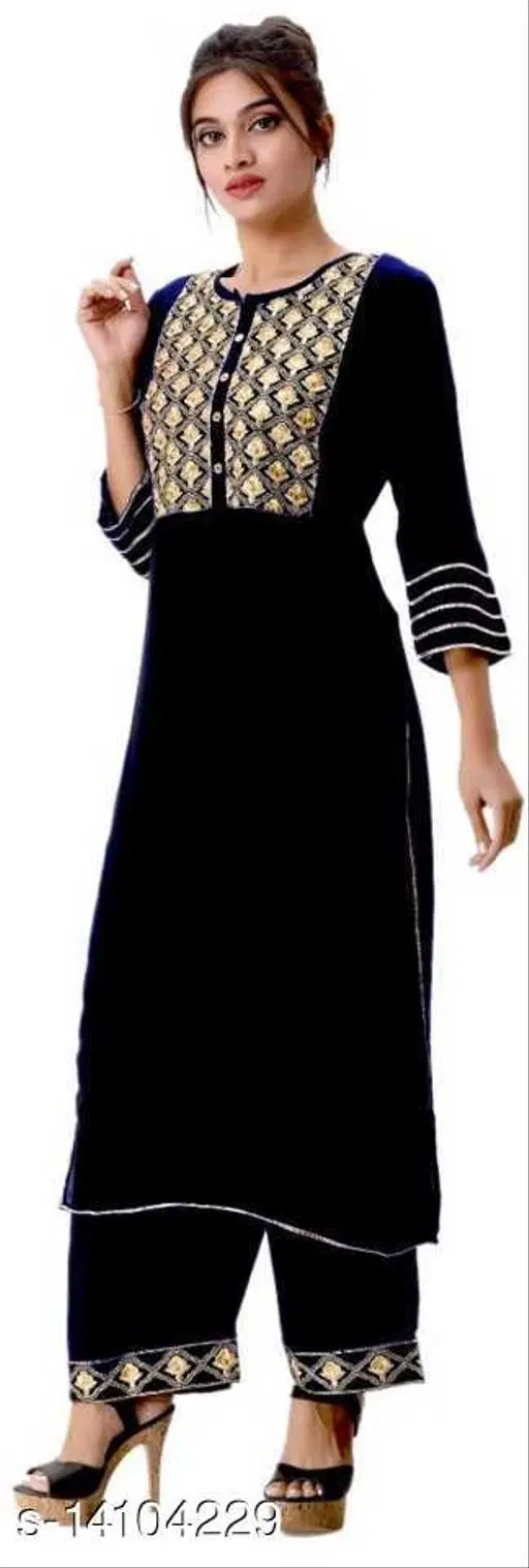 Rayon Kurta & Payjama Set For Women, Black (S)