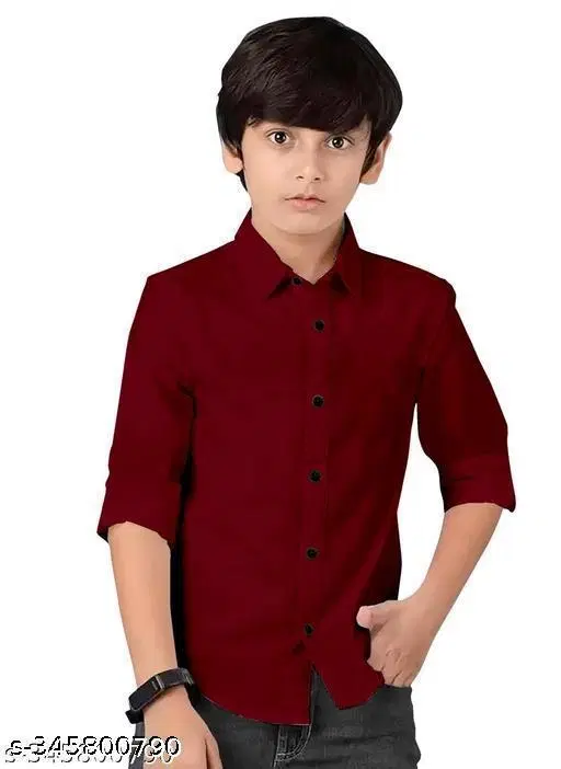Solid Long Sleeve Spread Collar Shirt for Boys (Maroon, 6-7 Years)
