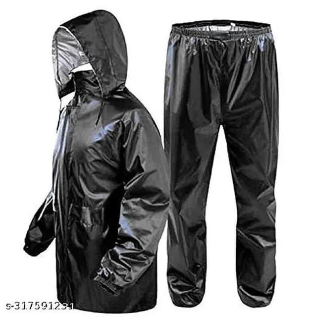Polyester Rain Coat for Men, Black, M