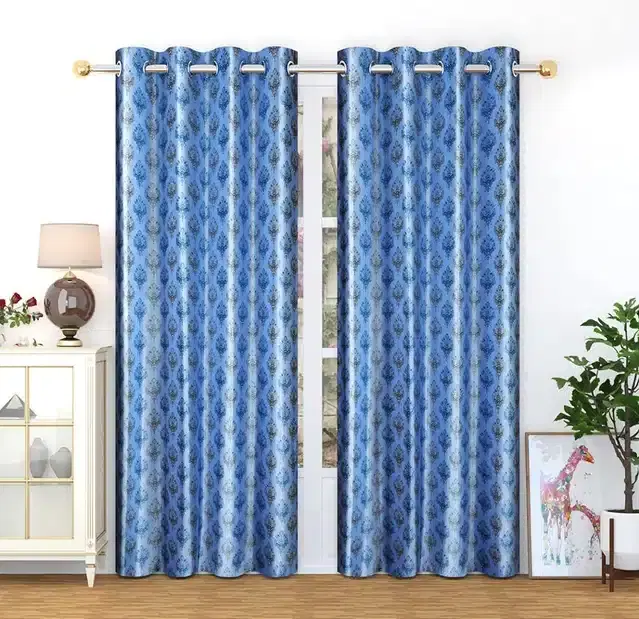 Polyester Printed Window & Door Curtains, Pack of 2, Blue, 5 feet