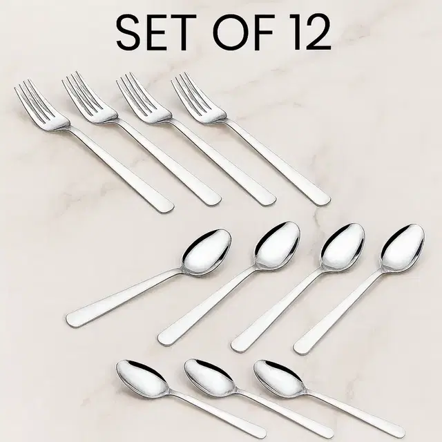 Classic Essentials Stainless Steel Cutlery Set of 12, 6 Spoon, 6 Forks Silver