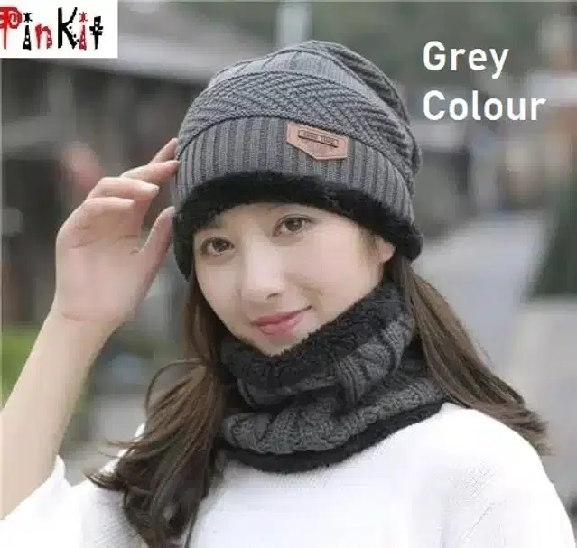Winter Cap with Neck Warmer for Men & Women, Set of 1 (Grey)