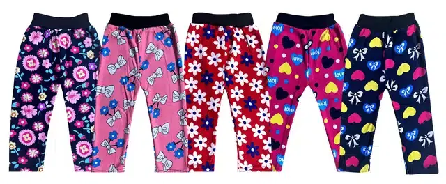 Fleece Printed Tights for Girls, Pack of 5 (Multicolor, 0-3 Months)