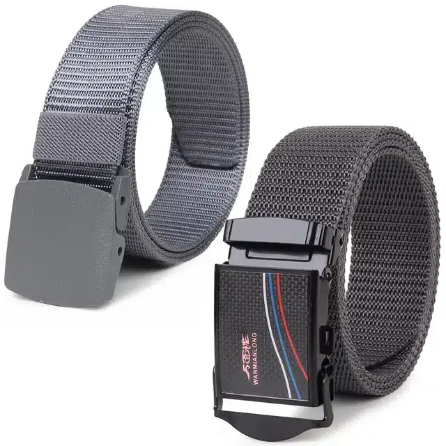 Casual Nylon Belts for Men, Pack of 2 (Grey)