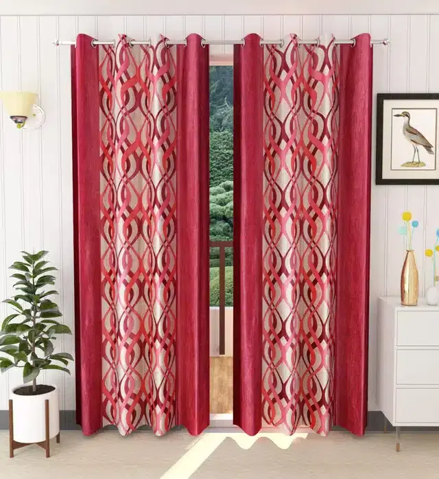 Window Curtains, Pack of 2, Maroon, 5 feet