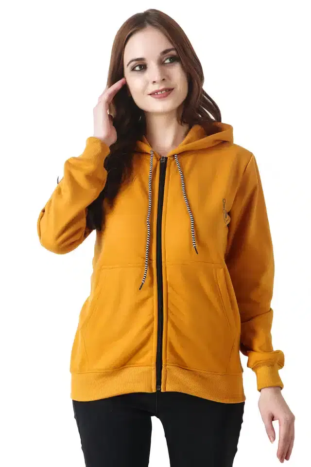 Full Sleeves Hooded Sweatshirt for Women (Yellow, S)
