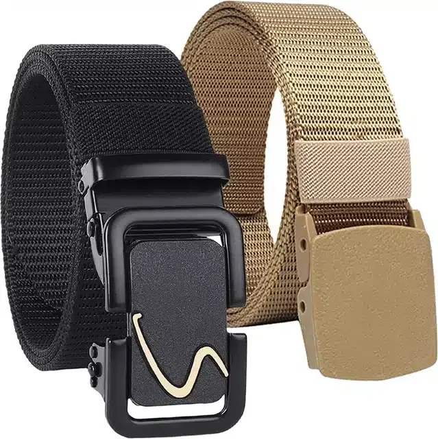 Casual Nylon Belt for Men, Pack of 2 (Black & Cream)