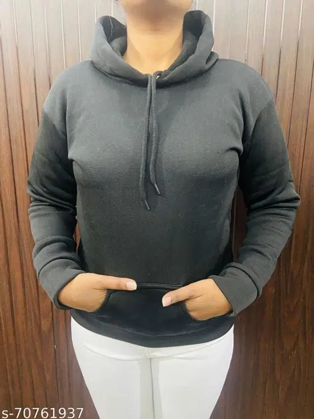Cotton Blend Hoodie for Women (Grey, XL)