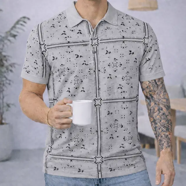 Cotton Blend Printed T-Shirt for Men, Grey (M)