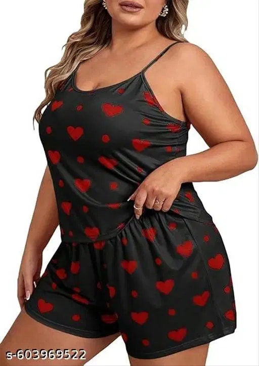 Cotton Blend Night Dress for Women, Black (M)