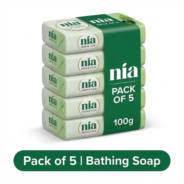 Nia Neem & Tulsi Bathing Soap 5X100 g (Buy 4 Get 1 Free)