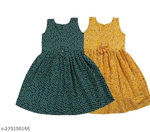 Pack Of 2 Frocks & Dresses for Girls (Green, 11-12 Years)