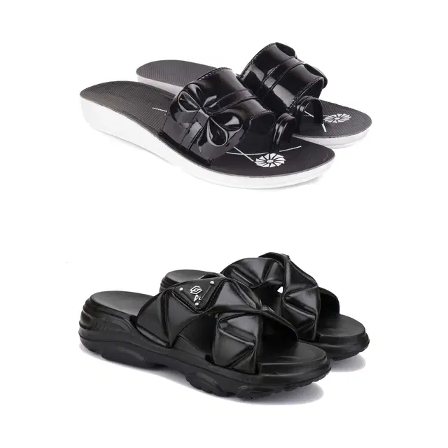 Combo of Sliders & Flats for Women, Set of 2 (Multicolor, 5)