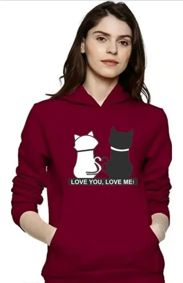 Fleece Hooded Sweatshirt for Women (Maroon, S)