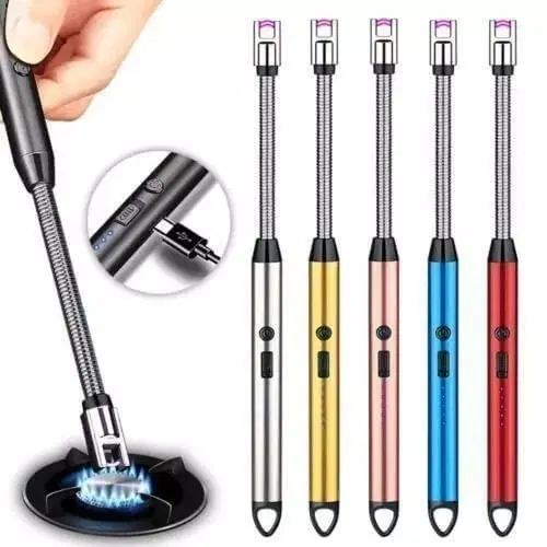 Rechargeable Flameless & Windproof Gas Lighter with LED Battery Indicator, Multicolor, Pack of 1