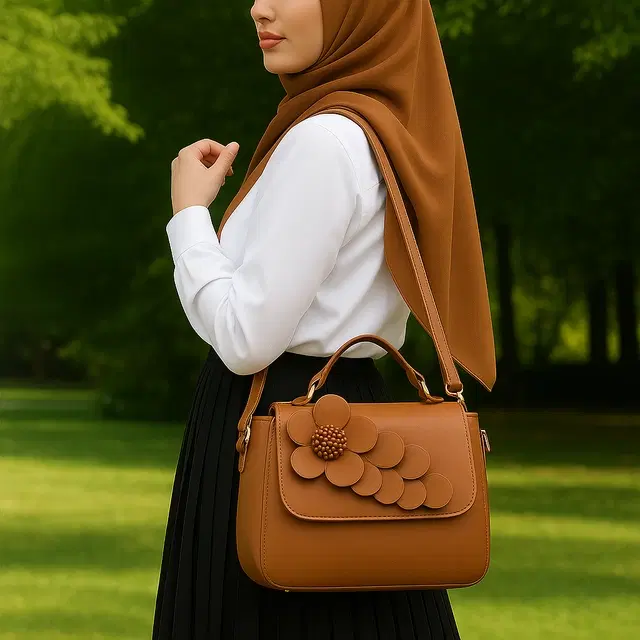 Syntethic Leather Solid Sling Bag for Women (Tan)