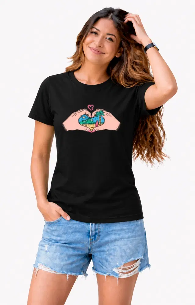 Casual Cotton Blend Tshirts for Women (Black, S)